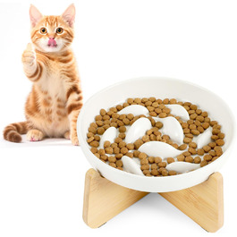 Миска для котів Happy Hachi з підняттям, керамічна, для повільного годування, протиковзаюча, для котів та маленьких собак (зелена)