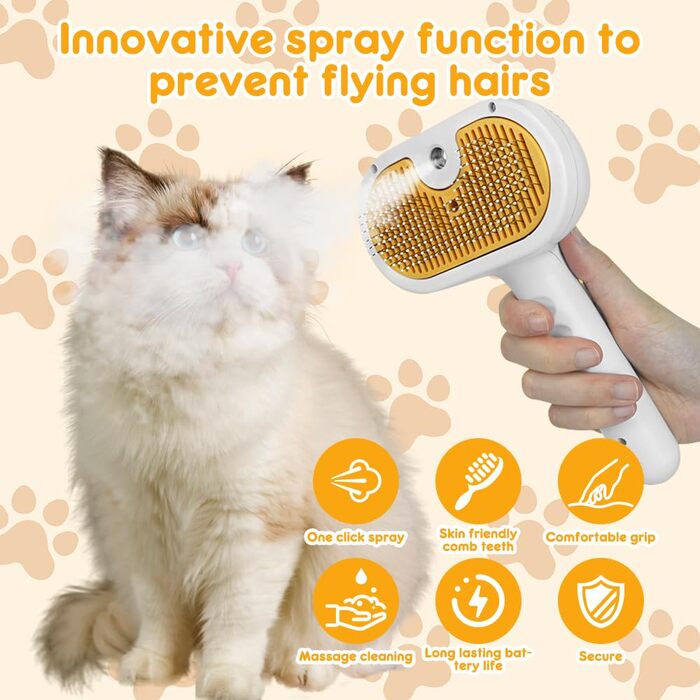 Турбощітка для грумінгу котів та собак 3-в-1: електрична, з парою та масажером. Підходить для котів та собак, забезпечує м'який догляд за шерстю.