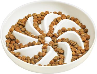 PETTOM Миска для котів протиковзаюча, піднята, керамічна, для повільного годування, біла. Підходить для котів та маленьких собак.