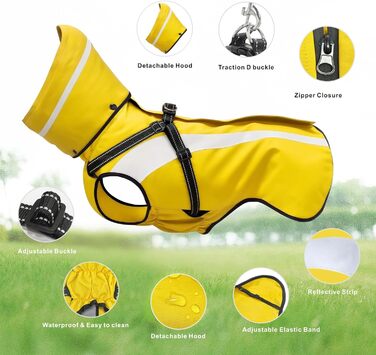 Водонепроникний дощовик для собак Oslueidy - дощовик для собак з капюшоном, пончо для маленьких, середніх та великих собак, цуценят S-XXL (Жовтий, M)
