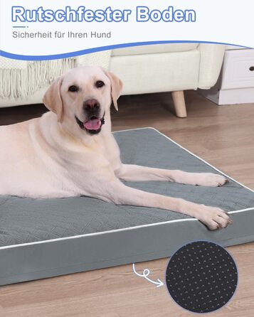 Ортопедичне ліжко для собак KSIIA, великі породи, 104x68x8 см, знімний матрац, миється, сіре