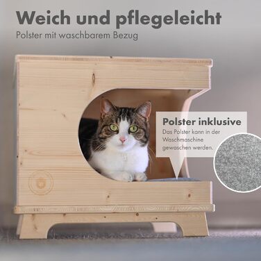 Дерев'яний будиночок для котів Deerke Living, ручна робота, з подушкою, 41x41x37 см, преміум якість, вироблено в Німеччині