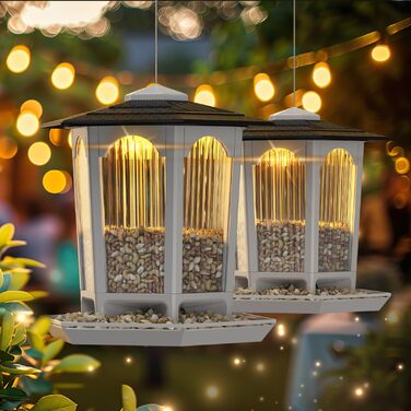 Підвісна годівниця для птахів Solar-Vogelfutterstation, для зовні, для кардиналів та диких птахів, унікальний подарунок для спостереження за птахами, білий, велика упаковка