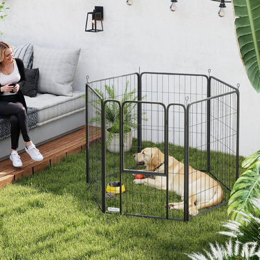 PawHut Puppy Playнеж 6-сторонній Щенячий біг з 6 сітчастими пластинами Двері Гнучкий складний захисний брезент Вільний вигул Вольєр для собак висотою 100 см Щенячі ворота для собаки Кішка Манеж для приміщень на вулиці | Аосом