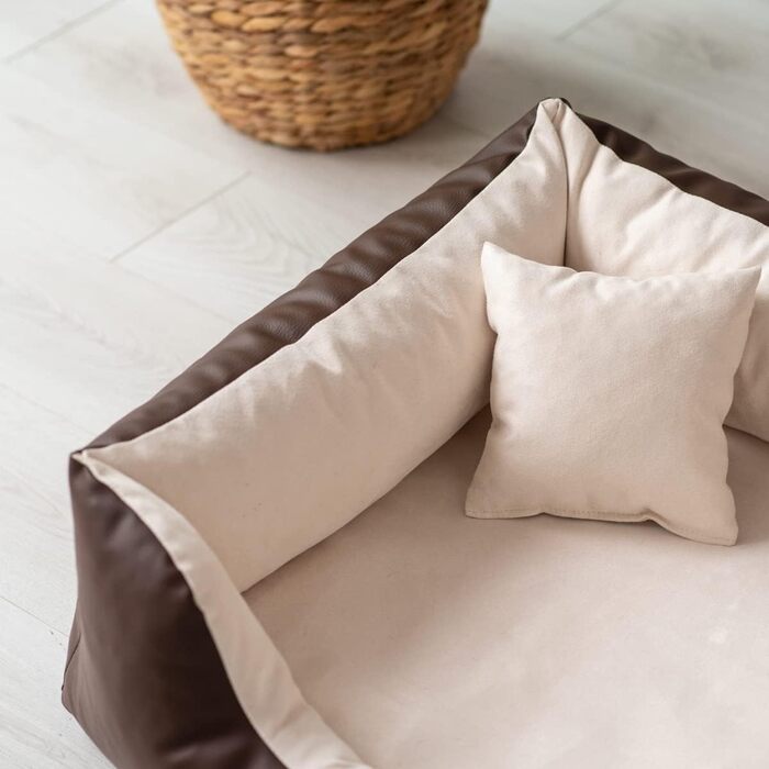 Ортопедичне ліжко для собак Eden, велике, середнє, маленьке - подушка для собак, килимок для собак з еко-шкіри + тканина Alcantara - зняття болю, стійке до зношування, міцне (L, коричнево-кремовий) L коричнево-кремовий