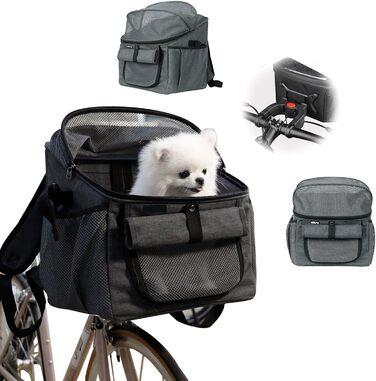 Велосипедний кошик для собак, сумка для тварин: складаний передній кошик для собак 2 в 1, рюкзак для собак з адаптером для керма для маленьких тварин (вантажопідйомність 5 кг) (Чорний)