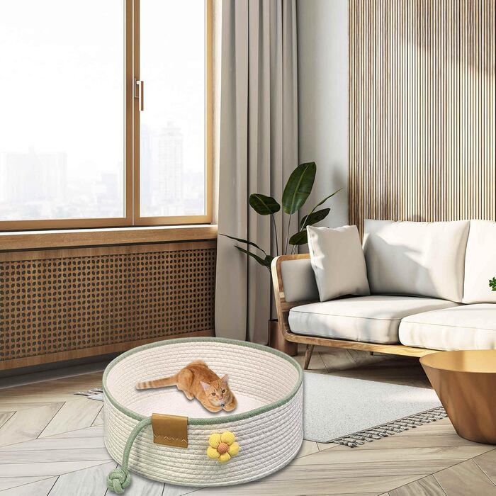 Квіткове ліжко для кота, 50 см, Fatbarer, зручне гніздо, дихаюче, міцне, сіро-бежеве (L, Бежевий)