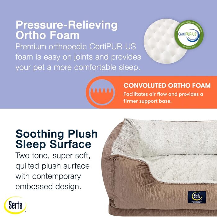 Ортопедичне ліжко для собак Serta Cuddler (велике), 86 x 61 x 25 см, шоколадно-коричневе