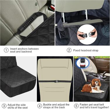 Захисний чохол на сидіння авто для собак, 136x119 см, чорний, нейлон. З щіткою для чищення та сумкою. Підходить для більшості авто та SUV.