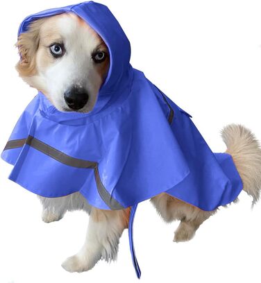 Дощовик для собак, дощовий плащ з капюшоном для собак з шлейкою, легкий та світловідбиваючий дощовик для середніх та великих собак (Блакитний, S/M)