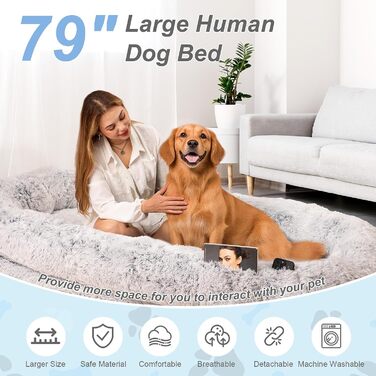 Ортопедичне ліжко для собак XL, 200x112x32 см, сірого кольору. Зручне ліжко для собак та домашніх тварин з великим штучним хутром, знімний та пральний чохол.