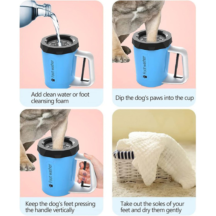 Очищувач для лап собак PJDDP, портативний, силіконовий, з щіткою та рушником, для собак та котів (блакитний)