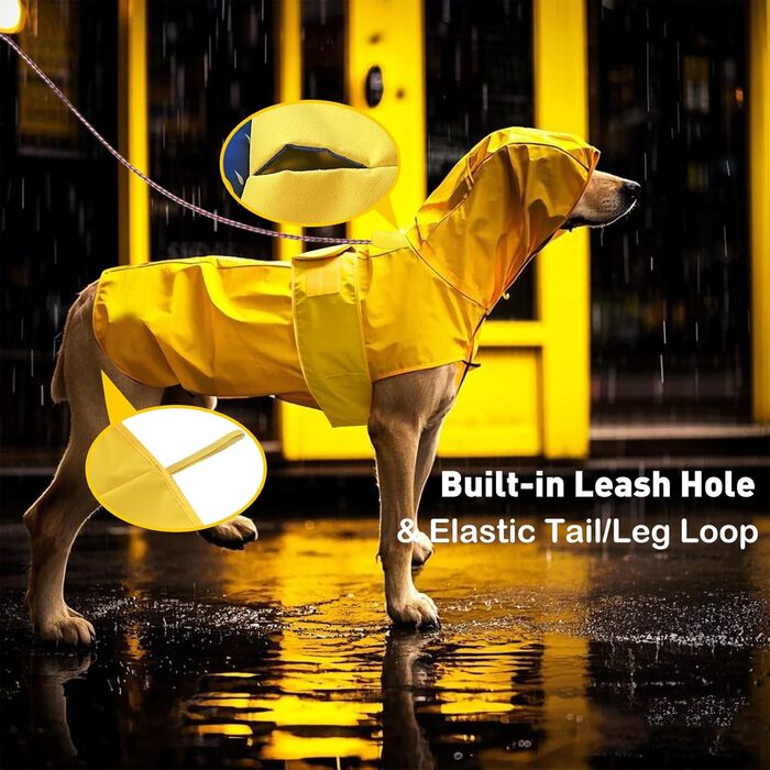 Водонепроникний дощовик для собак - двосторонній, з капюшоном та світловідбивачами (XL, жовтий)