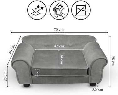 Диван для домашніх тварин MG Design сірого кольору – міцний дерев'яний каркас, м'яке оздоблення, легкий у догляді – диван для собак та котів, готовий до використання.