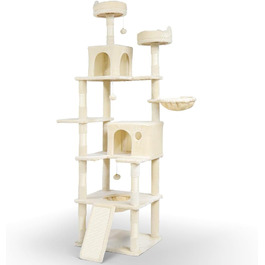 Двоповерховий котячий будиночок Vounot XXL (215 см), котячий комплекс з гамаком, корзиною та шматочками для дряпання, сірий та бежевий