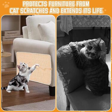 Килимок для дряпання котів, 2 шт., 60 x 40 см, сизаль, з дзвіночком, захист від подряпин