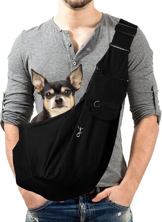 Транспортна сумка для собак та інших домашніх тварин Lyneun, регульована, дихаюча, для прогулянок та активного відпочинку (чорна)