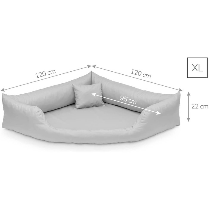 Ортопедичне ліжко для собак Juelle Eckbett Dakota M-XXL (XL 120x120x22 см, Графіт) з ортопедичним матрацом