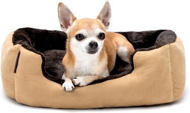 Килимок для собак Lionto з двостороннім подушкою та антиковзним дном, міцний лежак для домашніх тварин з глибоким входом, підходить для собак та котів будь-якого віку, 50x37 см, м'який лежак для собак, бежевий/коричневий, розмір 50 x 37 x 17 см