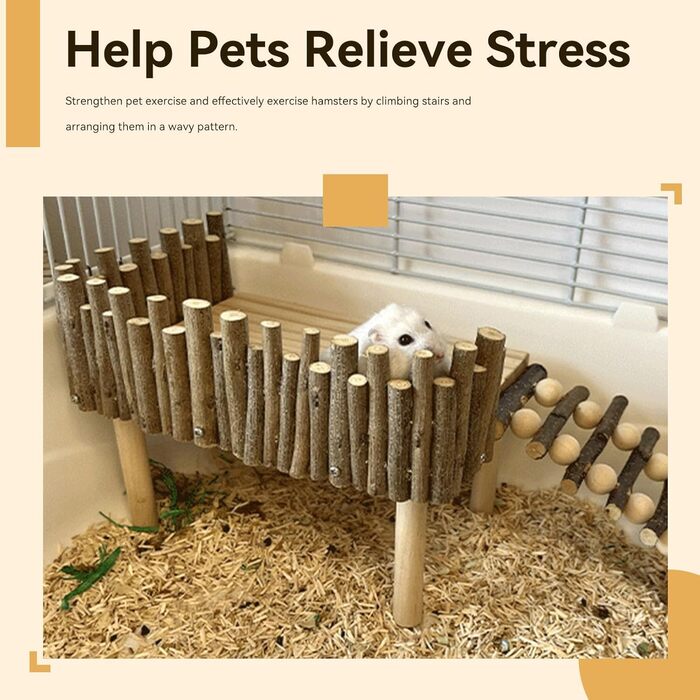 Платформа для хом'яків HERCHR: дерев'яна ігрова площадка, міст, іграшка для гризунів з огорожею. Підходить для тушканчиків та золотих ведмедиків