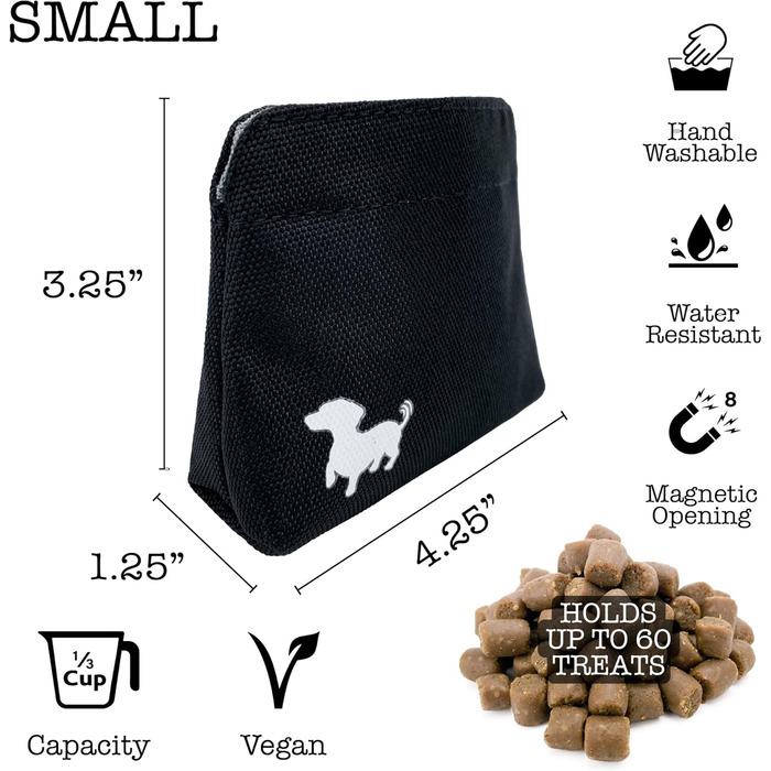 Сумка для ласощів для собак - компактна сумка для тренувань з магнітним закриттям - аксесуар для собак, чорна з сірою підкладкою Small