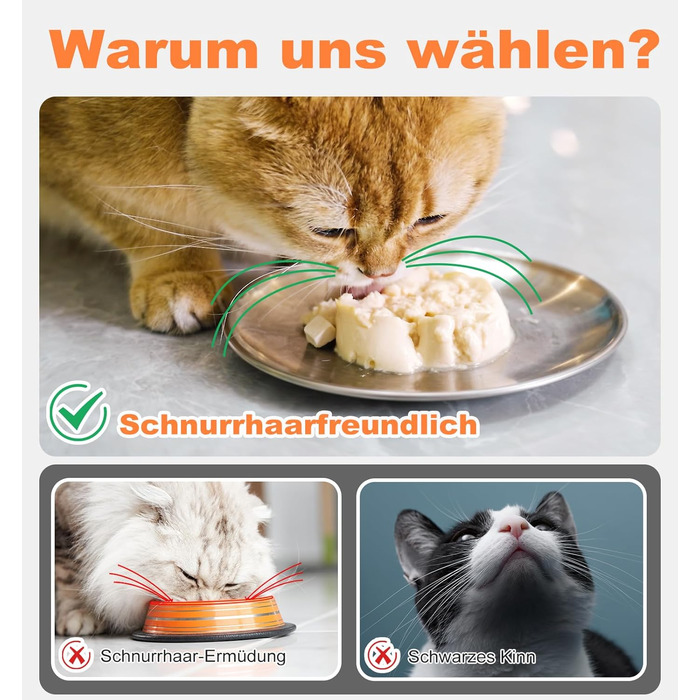 Набори мисок для котів (4 шт.) з нержавіючої сталі, проти ковзання, для вологого та сухого корму, 17 см, зручні для вусів