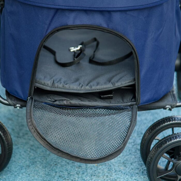 PawHut 2-в-1 візок для собак та котів з дощемником, складна конструкція, з 2 страхувальними ремінцями, для маленьких собак та котів, Оксфорд, темно-синій