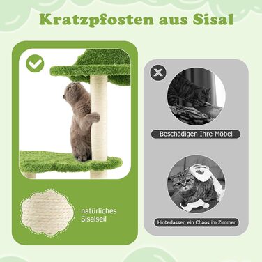 Кігтеточка для котів GYMAX 97 см з печерею, 3-ярусна, з сизалю, з платформою, дерев'яна основа, для дому