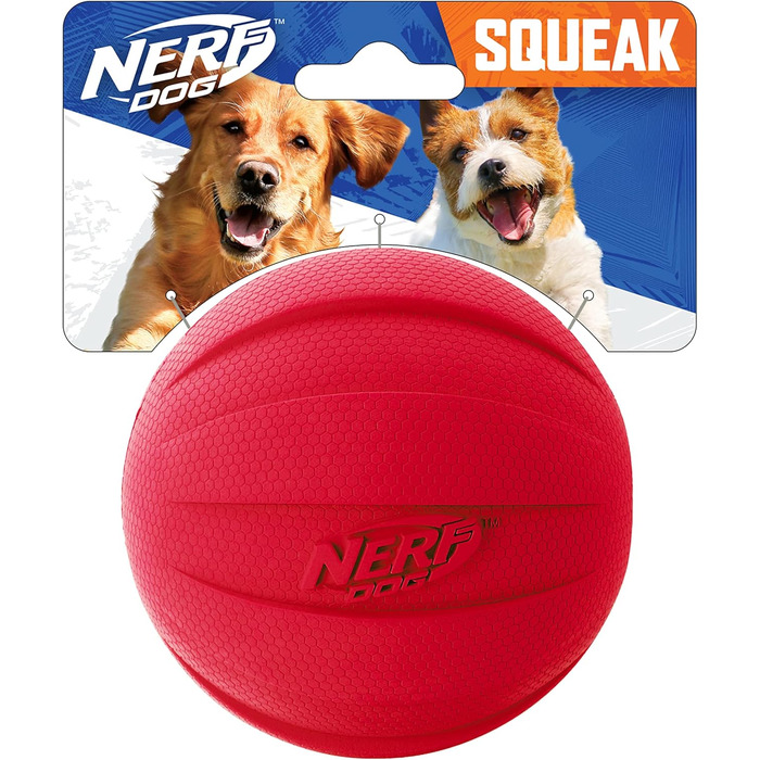 Іграшка для собак Nerf Dog Gummiball з інтерактивним пищиком, легка, довговічна, водовідштовхувальна, 10,2 см, для середніх і великих порід, червона