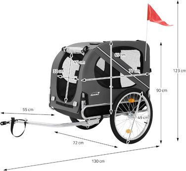Фаркоп-причіп для велосипеда Hauki 2-в-1: для собак та дітей, сірий, 130x72x90 см, до 40 кг, з відбивачами, мотузкою та прапорцем
