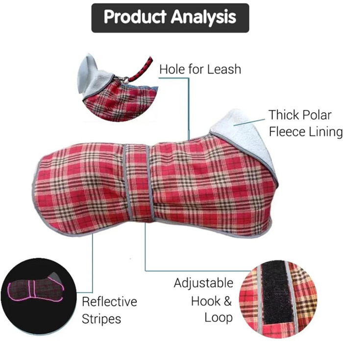 Тепла флісова жилетка для собак середніх та великих порід на зиму. Червона жилетка для собак Greyhound, Whippet з отвором для повідка та світловідбиваючими елементами.