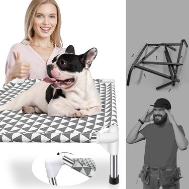 Підвищене лежанка для собак на вулицю, велика, бавовна, протиковзкі ніжки, до 45 кг (трикутник, 51 x 51 x 13 см)