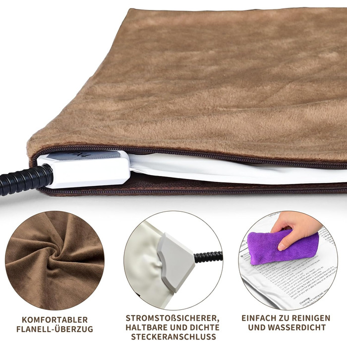 Килимок грілка для тварин NAMOTEK з регулюванням температури та таймером, вологостійкий, 70x40 см, коричневий