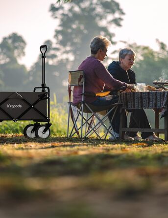 Візок-тачка LifeGoods розкладний сірий – 98x45 см, 94 л, поворотні колеса