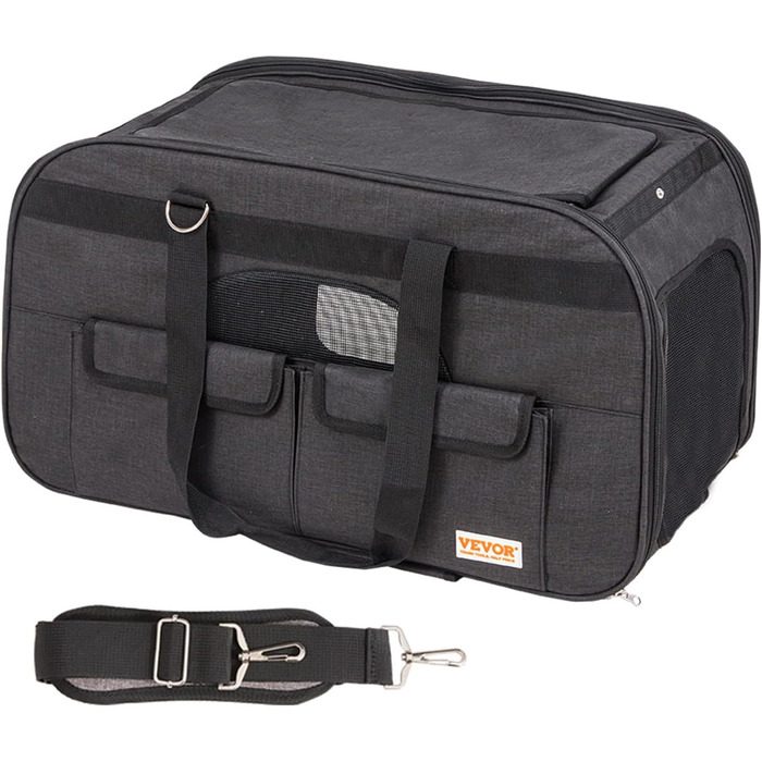 Тролей для собак VEVOR, 15.8 кг, чорний. Зручний рюкзак-переноска для собак, 600D Oxford, 4 колеса, для подорожей та вигулу