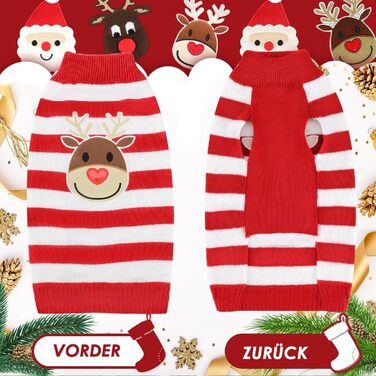 Пуловер для собак SlowTon на Різдво з оленем - теплий зимовий костюм для маленьких та середніх собак, червоно-білий XL