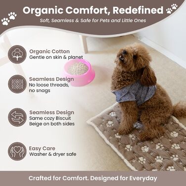 Килимок для собак та котів PetMat з органічної бавовни, 40,6 x 61 см, двосторонній, м'який, стильний, для лежанок, 16X24, Mokka-Baiser та Beige