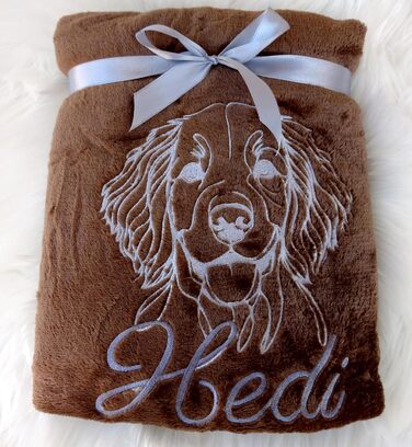 Персоналізована ковдра для собак з вишивкою породи та імені. М'яка ковдра для цуценят та собак, 130x170 см, для дому, авто, дивана, коричнева.