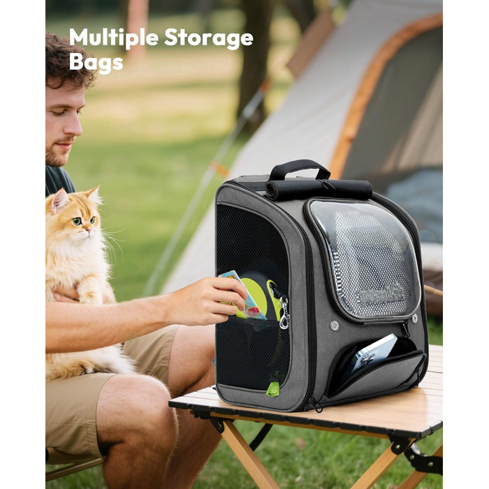 Рюкзак для кота Pecute з сіткою, дихаючий рюкзак-переноска для собак і котів, сірий (42*32*26 см)