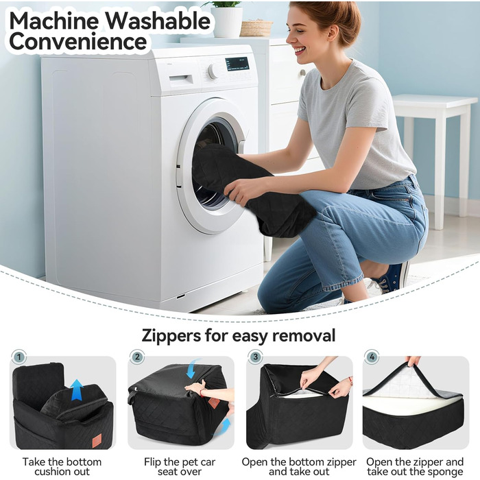 Автокрісло для собак, чорне, до 15 кг, з двома ременями безпеки, знімний та пральний чохол