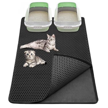 Килимок під лоток для котів LIOBINY 90x60 см XXL, EVA, подвійний шар, водовідштовхувальний, чорний