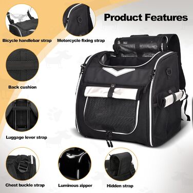 VENFOREST Кошик для собак на велосипед, складаний, рюкзак для тварин з ременем безпеки, водонепроникний, для котів, кошенят, цуценят, собак (Чорний)