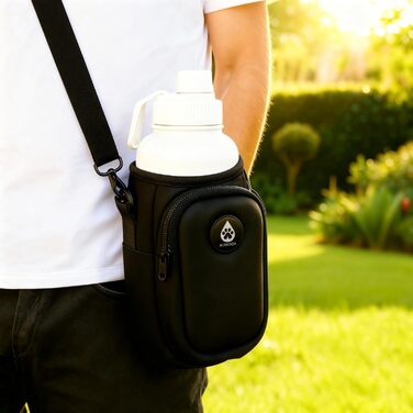 Водяна пляшка для собак на 1000 мл з мішком, 4-в-1, нержавіюча сталь, ізольована, без витоку, BPA-free з мисками для води та їжі, аксесуари для собак для прогулянок та походів (кремово-білий)