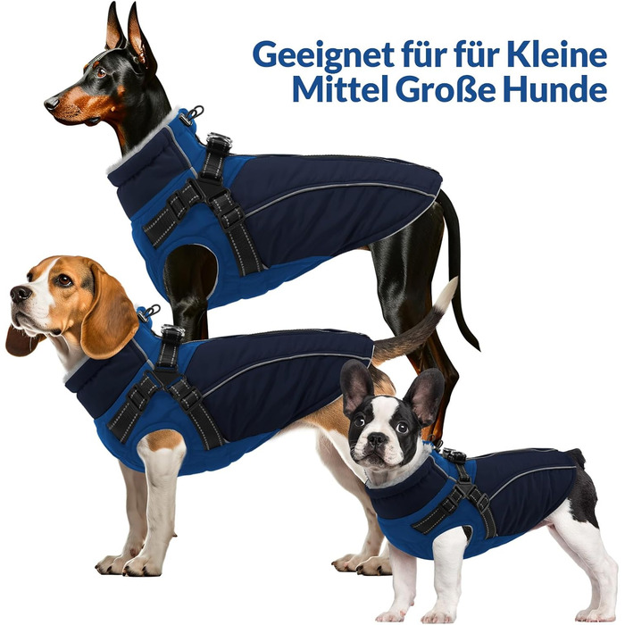 Зимовий теплий одяг для собак Konvinit: куртка з підкладкою з флісу, світловідбиваючі елементи, для собак середніх розмірів, розмір M, зелений/синій (M: обхват грудей 53 см)