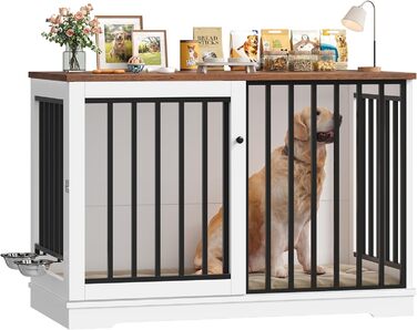 Клітка для собак FirFurd 120см: металева та дерев'яна, XXL, для дому, 120 x 90 x 60 см, коричнево-біла