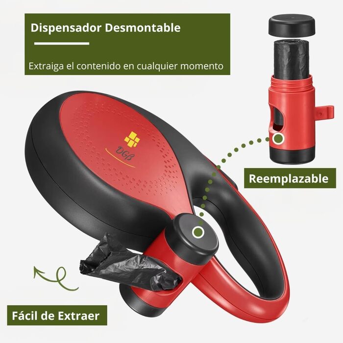 Висувна поводок для собак, 3 м, для малих, середніх та великих собак, ергономічна ручка, до 15 кг, розмір S, червоний