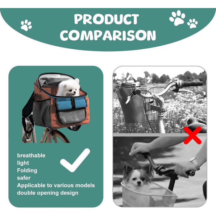 Корзина для собак Yallmie на велосипед, до 5 кг, 3 в 1, оранжева