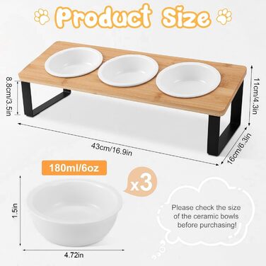 Набір мисок для котів 3 шт. з підставкою, кераміка, підняті миски, антиковзаюча підставка, для котів та маленьких собак