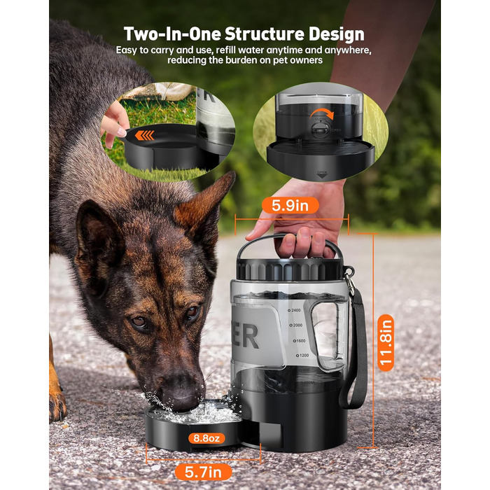 Водяна пляшка для собак Lesotc 2200 мл (2.8л) – велика, для подорожей, чорна