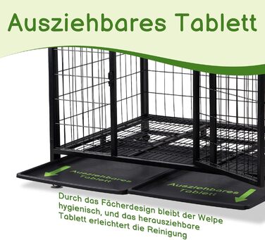 Міцна переносна переноска для собак, 109x76x87 см, 2 дверцята, фіксуючі колеса, знімний піддон – для середніх та великих собак – чорна